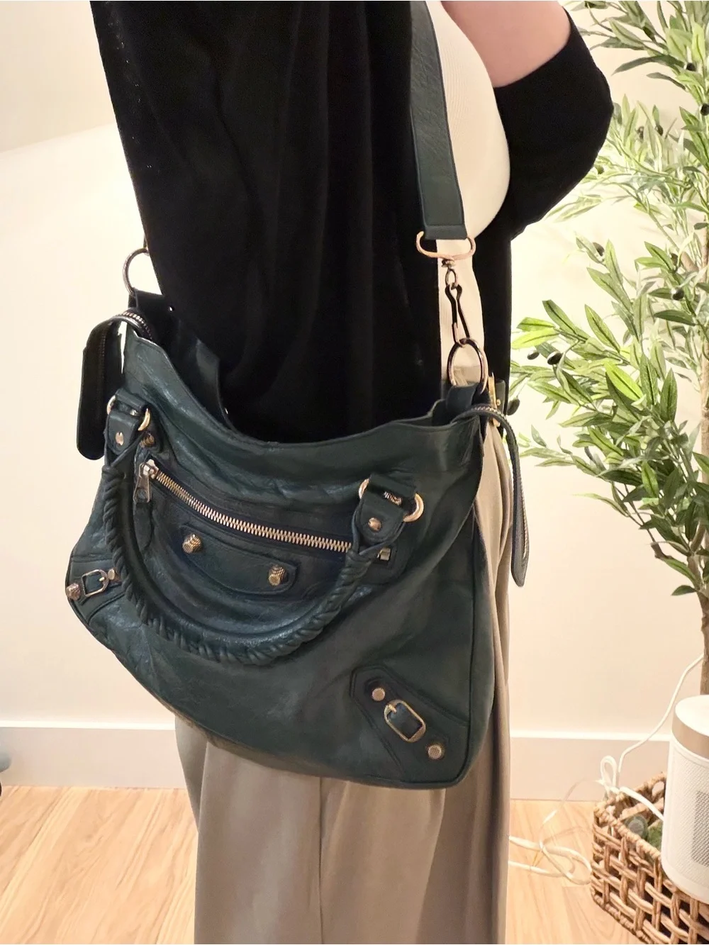 Dark green Balenciaga City bag with Strap
